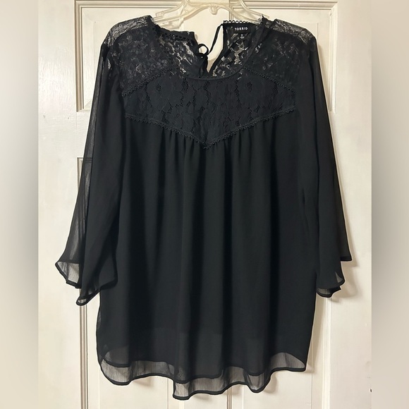 Torrid Women’s Crinkle Chiffon Lace Trim Top Size 2X Sheer Witchy Flounce - Picture 3 of 13